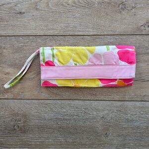 VINTAGE Lilly Pulitzer Cotton Wristlet Bag pink yellow floral print Sweet Sally